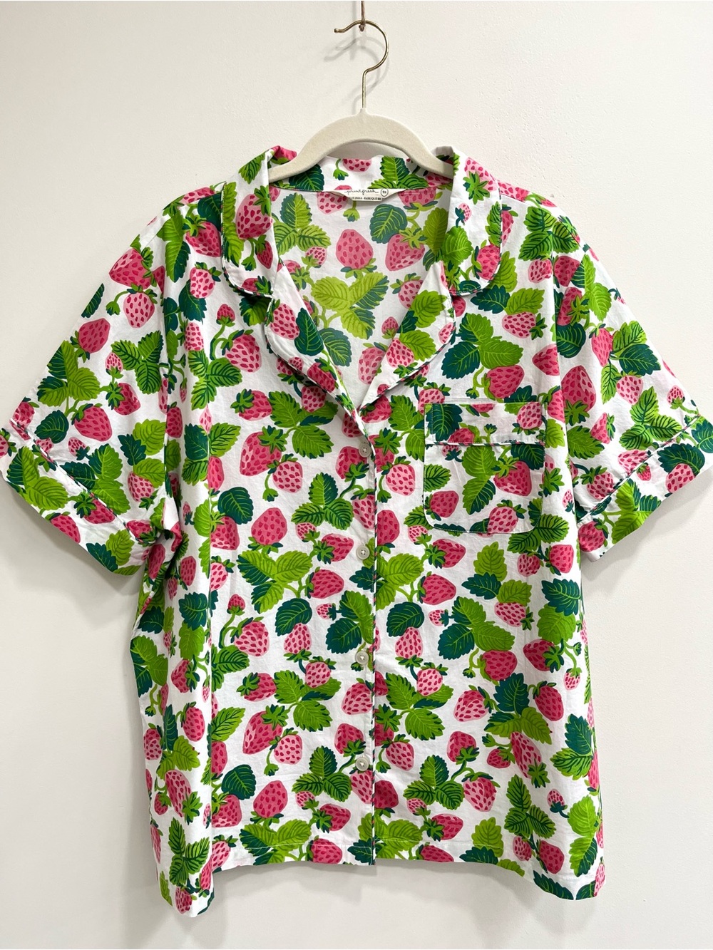 Printfresh Strawberry Fields Short Sleeve PJ Pajama Top Pink Green XL